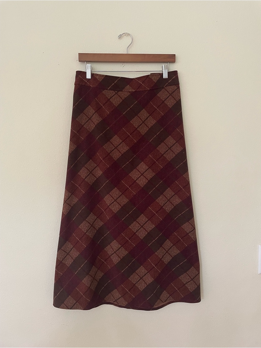 Notations Burgundy and Brown Plaid A-Line Skirt #85